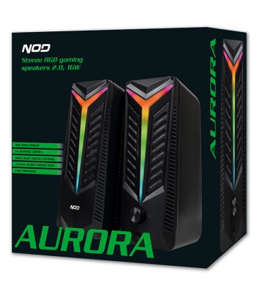 NOD Aurora 2.0 RGB Ηχεία Υπολογιστή 2.0 με RGB Φωτισμό και Ισχύ 16W σε Μαύρο Χρώμα
