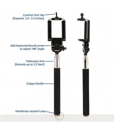 Lamtech 3in1 Selfie Stick με Bluetooth / Τηλεχειριστήριο Μαύρο