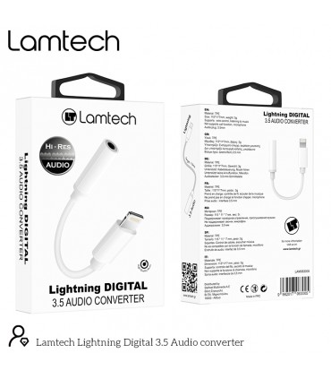 Lamtech Μετατροπέας Lightning male σε 3.5mm female Λευκό (LAM063005)