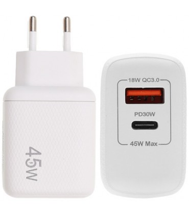 Lamtech Φορτιστής Χωρίς Καλώδιο με Θύρα USB-A και Θύρα USB-C 45W Power Delivery / Quick Charge 3.0 Μαύρος (LAM023541)