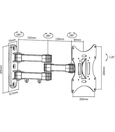 Bracket LCD2020-2 Βάση Τηλεόρασης Τοίχου με Βραχίονα έως 42" και 30kg