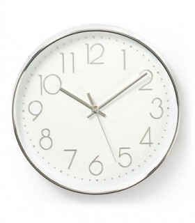 NEDIS CLWA015PC30SR Circular Wall Clock, 30 cm Diameter, White & Silver
