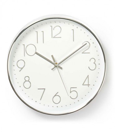 NEDIS CLWA015PC30SR Circular Wall Clock, 30 cm Diameter, White & Silver