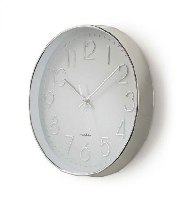 NEDIS CLWA015PC30SR Circular Wall Clock, 30 cm Diameter, White & Silver
