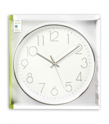 NEDIS CLWA015PC30SR Circular Wall Clock, 30 cm Diameter, White & Silver