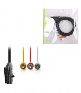 NEDIS CVGP31130BK20 Switchable SCART Cable, SCART Male - 3x RCA Male, 2m, Black