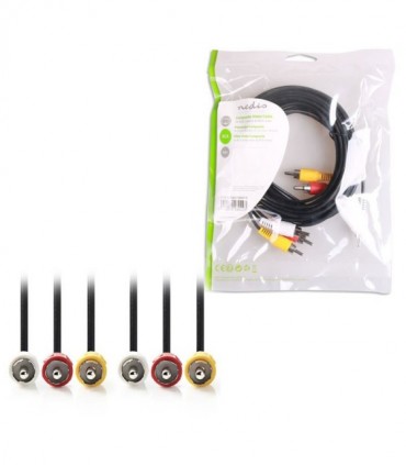 NEDIS CVGP24300BK50 Composite Video Cable 3x RCA Male-3x RCA Male,5.0 m,Black
