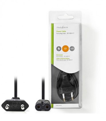 NEDIS PCGB11040BK20 Euro Power Cable Straight Euro Male - IEC-320-C7 2.00 m Blac