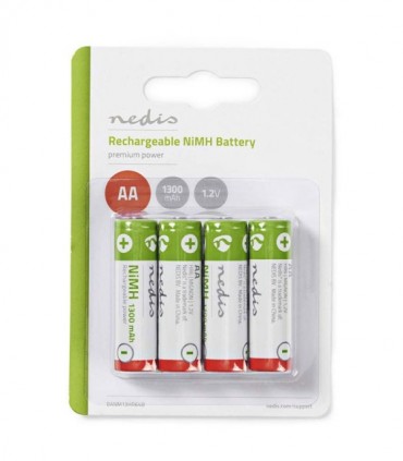 NEDIS BANM13HR64B Rechargeable Ni-MH Battery AA, 1.2V, 1300 mAh, 4 pieces, Blist